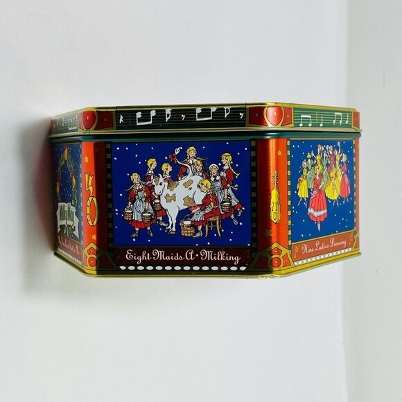 Limited Vintage Milky Way 12 Days Christmas Song Canister Tin Box Hexagon 1999 - Picture 5 of 10